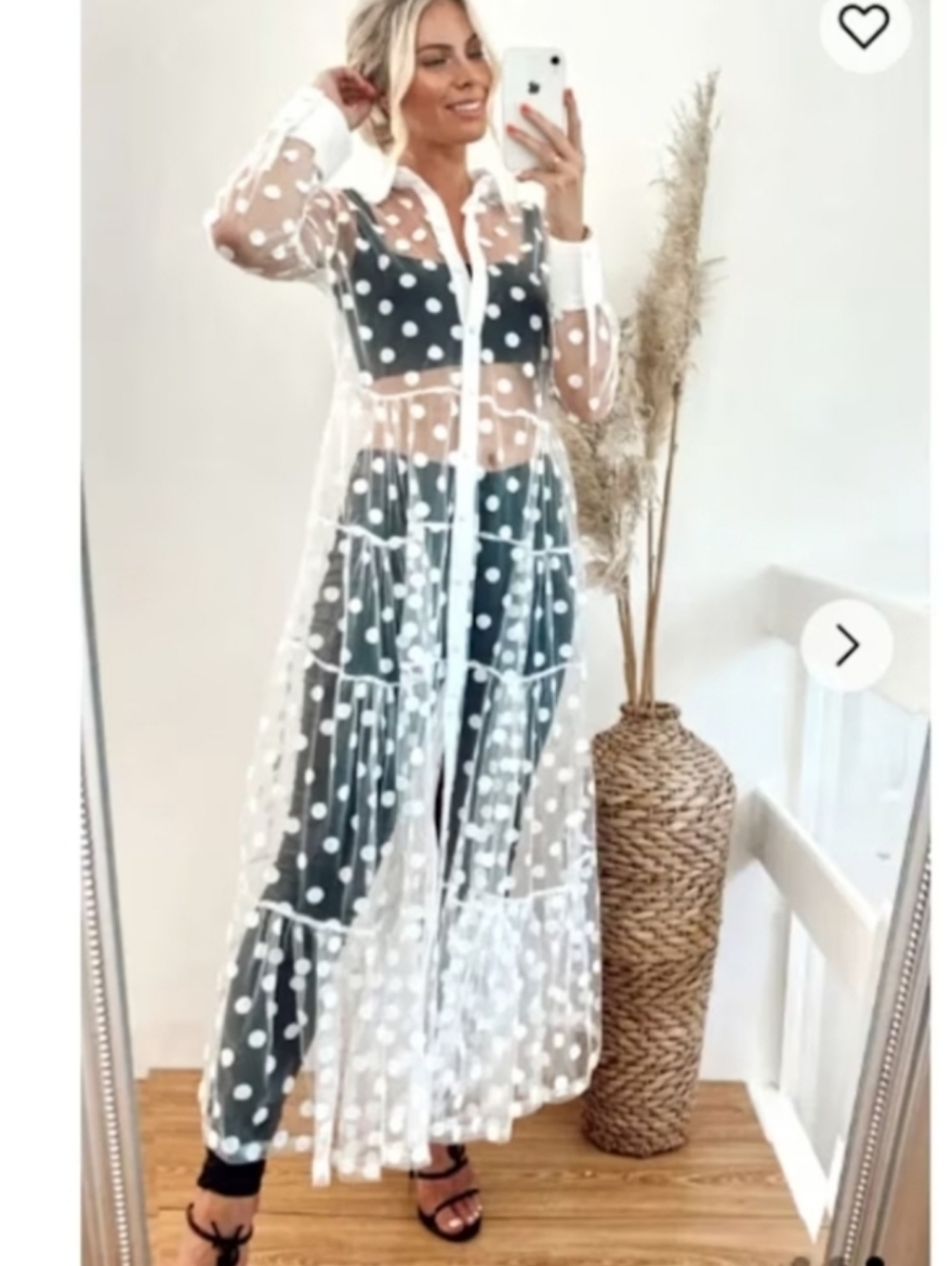 NWT Womens Spotted Design Lace Shirt Dress Cardigan White Sheer Long Sleeve L - Picture 2 of 16